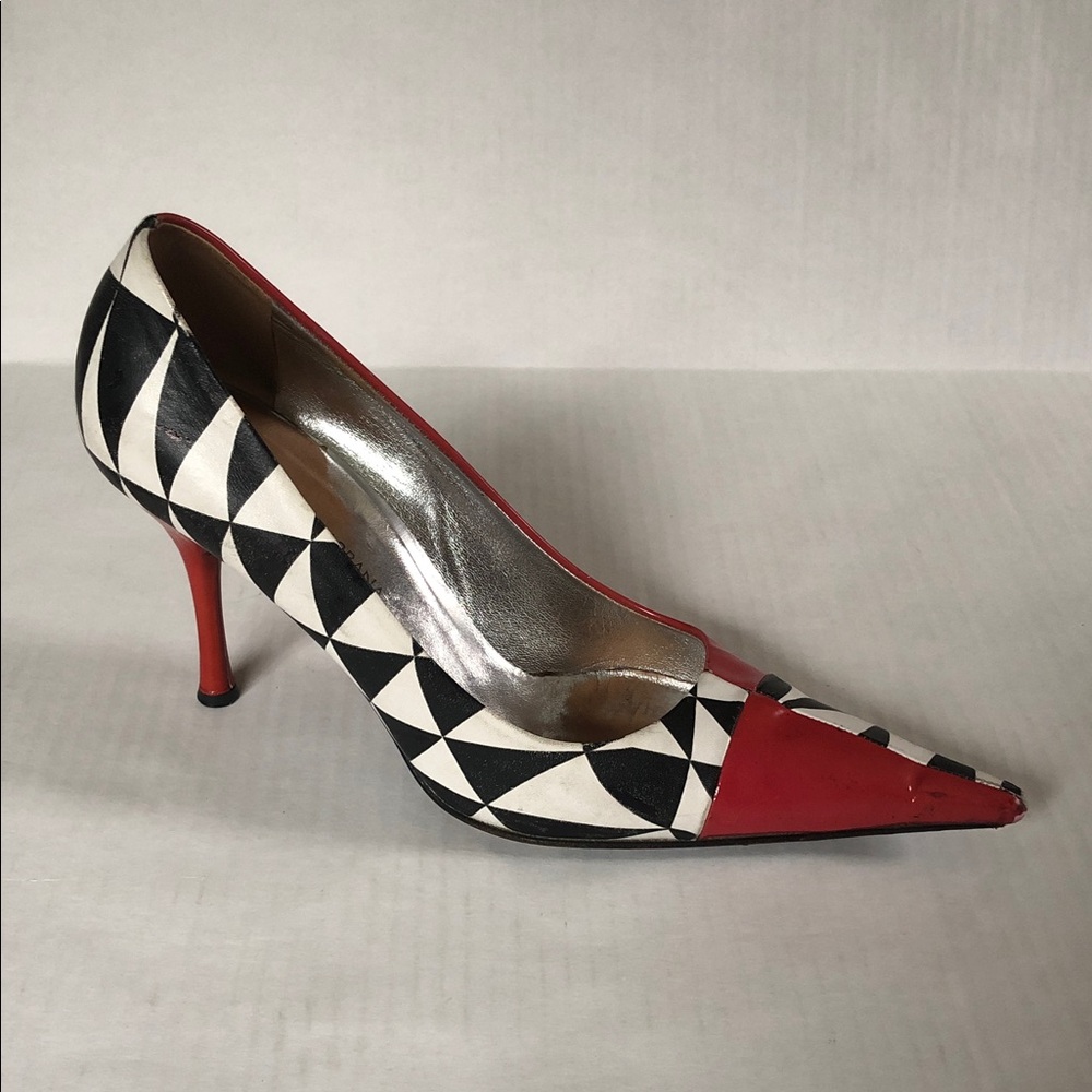 Dolce & Gabbana Vintage Red Patent Leather Heels Black/white Checkered Size 39